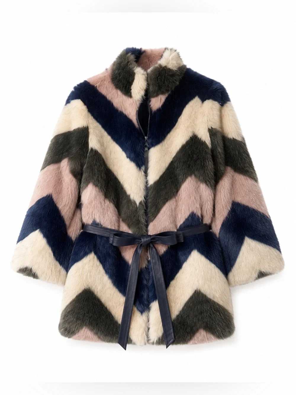Imoga Faux Fur Coat Girls Size 4 Chevron Belted Jacket HTF Boutique